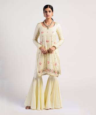 floral ivory lime yellow gharrara set 4