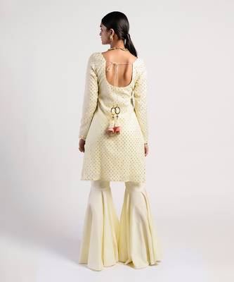 floral ivory lime yellow gharrara set 5