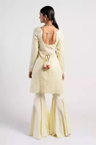 floral ivory lime yellow gharrara set