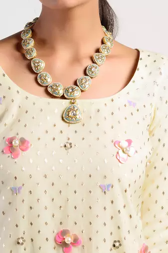 floral ivory lime yellow gharrara set