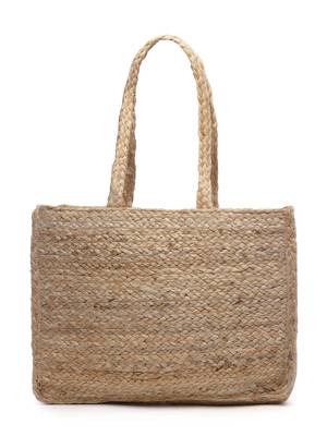 sisal baked beige & white embellished jute tote bag 4