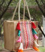 sisal khaki & multi boho striped jacquard jute shoulder bag