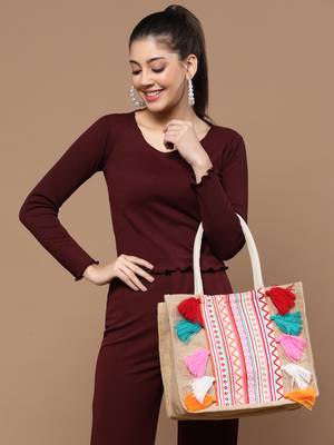 sisal khaki & multi boho striped jacquard jute shoulder bag 2