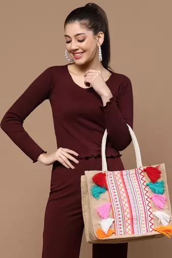sisal khaki & multi boho striped jacquard jute shoulder bag