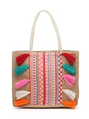 sisal khaki & multi boho striped jacquard jute shoulder bag 3