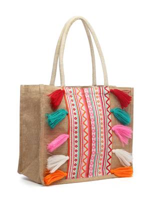 sisal khaki & multi boho striped jacquard jute shoulder bag 5