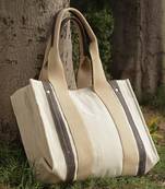 sisal cream & black solid cotton jute & leather handheld bag