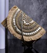 sisal baked beige & multi embellished jute sling bag