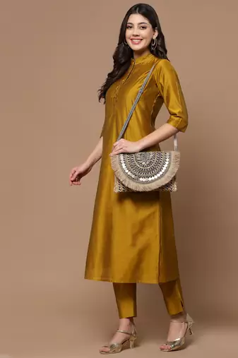 sisal baked beige & multi embellished jute sling bag