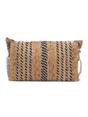 sisal baked beige & multi embellished jute sling bag 3