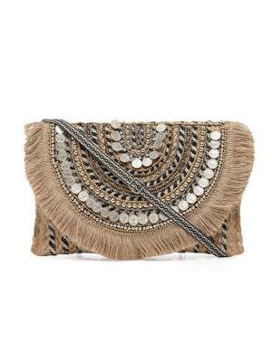 sisal baked beige & multi embellished jute sling bag 3