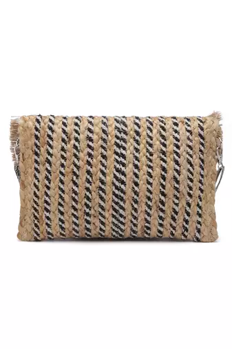 sisal baked beige & multi embellished jute sling bag