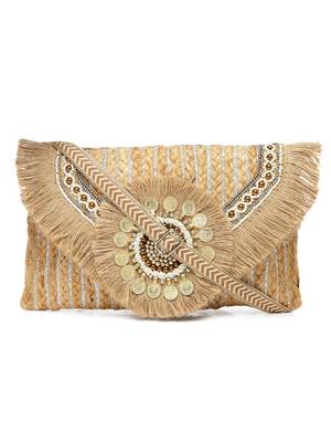 sisal baked beige & multi embellished jute sling bag 3