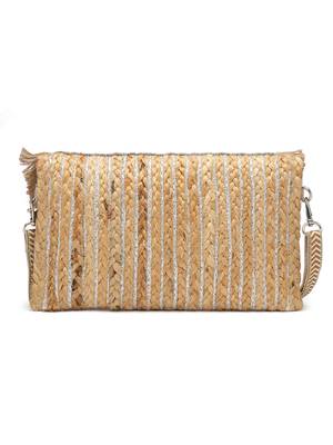 sisal baked beige & multi embellished jute sling bag 4
