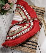 Anekaant sisal baked beige & red embellished jute sling bag
