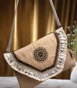 sisal baked beige & copper embellished jute sling bag
