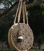 sisal baked beige & black harlequin printed & embellished jute shoulder bag