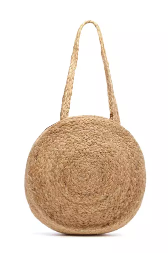 sisal baked beige & gold harlequin printed & embellished jute shoulder bag
