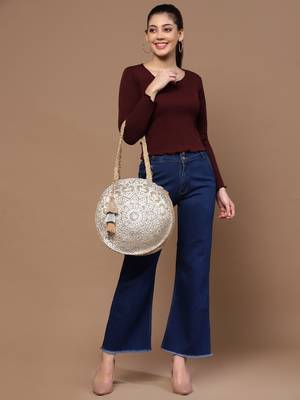 sisal baked beige & silver mandala printed jute tote bag 2