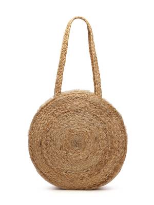 sisal baked beige & white mandala embellished jute tote bag 4