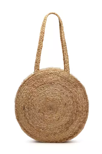 sisal baked beige & white mandala embellished jute tote bag