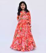 Red Floral Printed Lehenga Choli For Girls