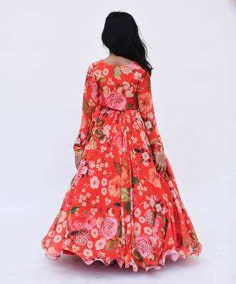 Red Floral Printed Lehenga Choli For Girls 2