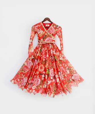 Red Floral Printed Lehenga Choli For Girls 3