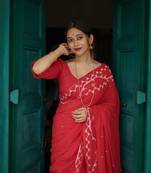Red Cotton Handloom designer saree 