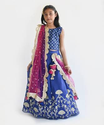 Pink Georgette Print Kurti And Yellow Ghagraa Dupatta 1
