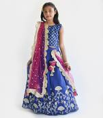 Pink Georgette Print Kurti And Yellow Ghagraa Dupatta