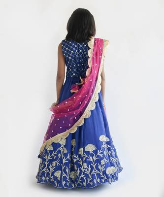 Pink Georgette Print Kurti And Yellow Ghagraa Dupatta 2