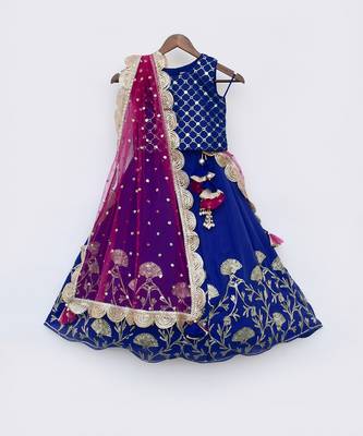 Pink Georgette Print Kurti And Yellow Ghagraa Dupatta 3