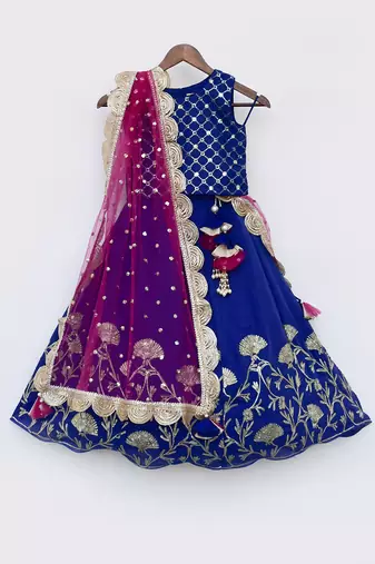 Pink Georgette Print Kurti And Yellow Ghagraa Dupatta