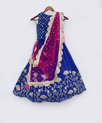 Pink Georgette Print Kurti And Yellow Ghagraa Dupatta 4