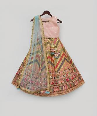 Peach Choli And Embroidery Lehenga Dupatta 1