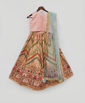 Peach Choli And Embroidery Lehenga Dupatta 2