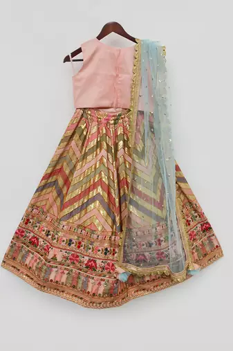Peach Choli And Embroidery Lehenga Dupatta