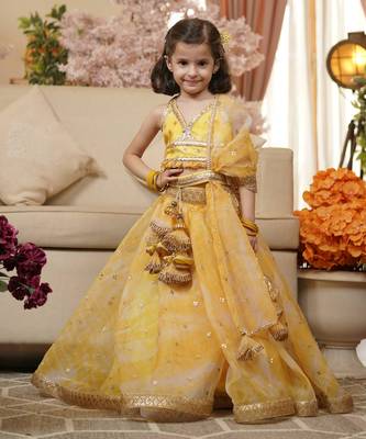 Yellow Printed Organza Lehenga Choli And Dupatta 1