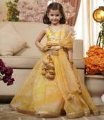Yellow Printed Organza Lehenga Choli And Dupatta
