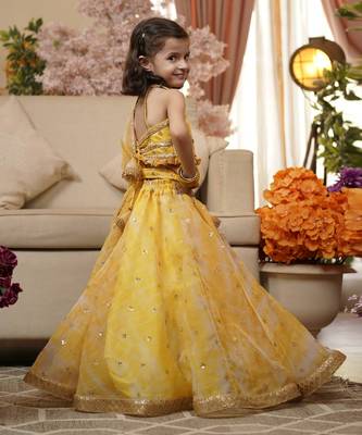 Yellow Printed Organza Lehenga Choli And Dupatta 2
