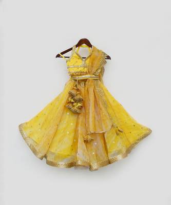 Yellow Printed Organza Lehenga Choli And Dupatta 3