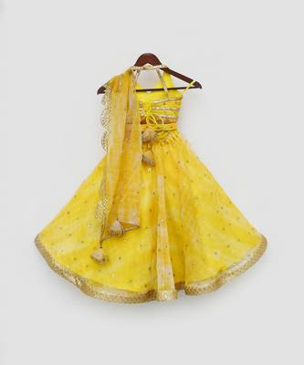 Yellow Printed Organza Lehenga Choli And Dupatta 4