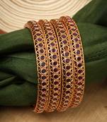 Set of 4 Bangles with Round Pink Stones