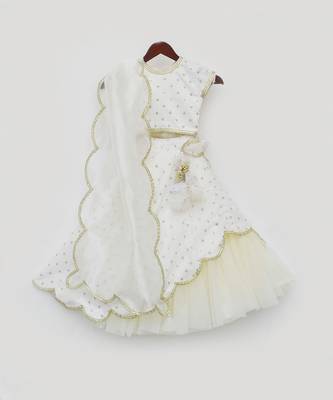 Off White Organza Lehenga Choli and Dupatta for Girls 2