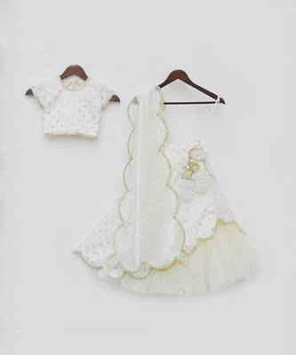 Off White Organza Lehenga Choli and Dupatta for Girls 1