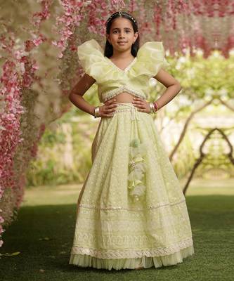 Green Embroidered Lehenga Choli For Girls 1
