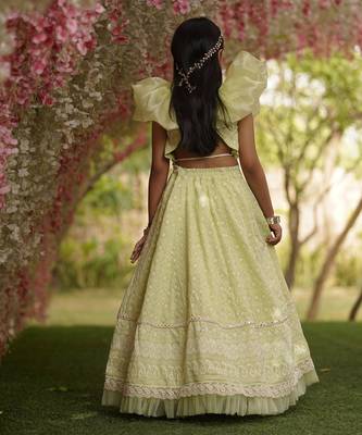 Green Embroidered Lehenga Choli For Girls 2
