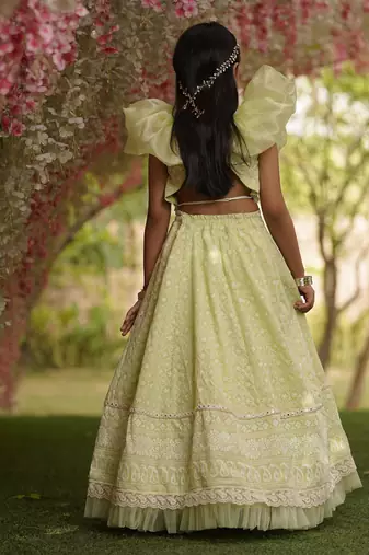 Green Embroidered Lehenga Choli For Girls