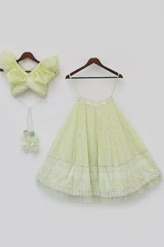 Green Embroidered Lehenga Choli For Girls